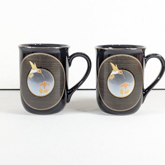 Vintage black OTAGIRI Japan Hummingbird mug set of 2 - Picture 3 of 9